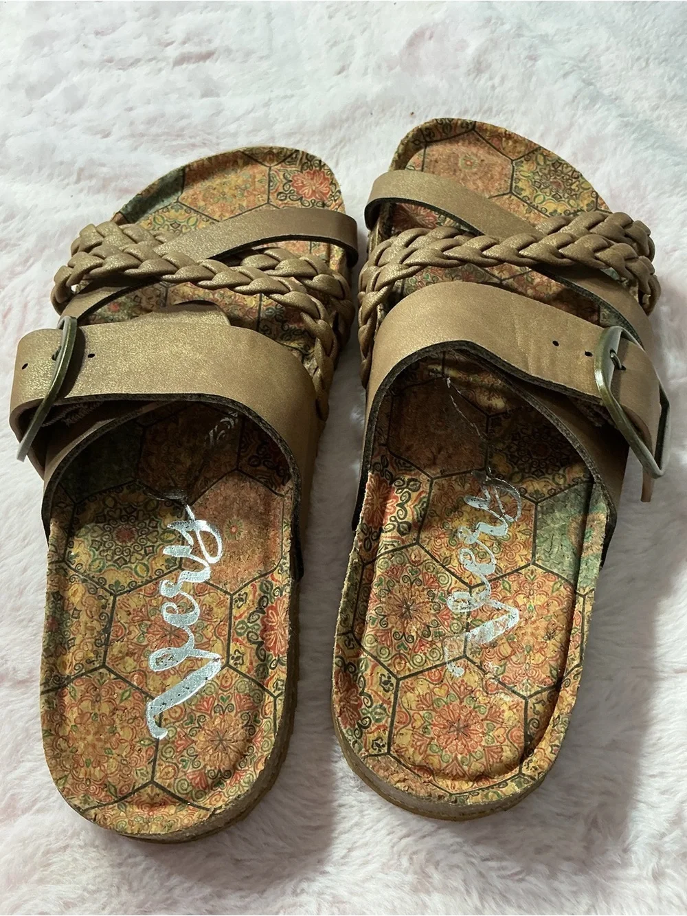 Very G Bronze Braided Slide Sandals c137